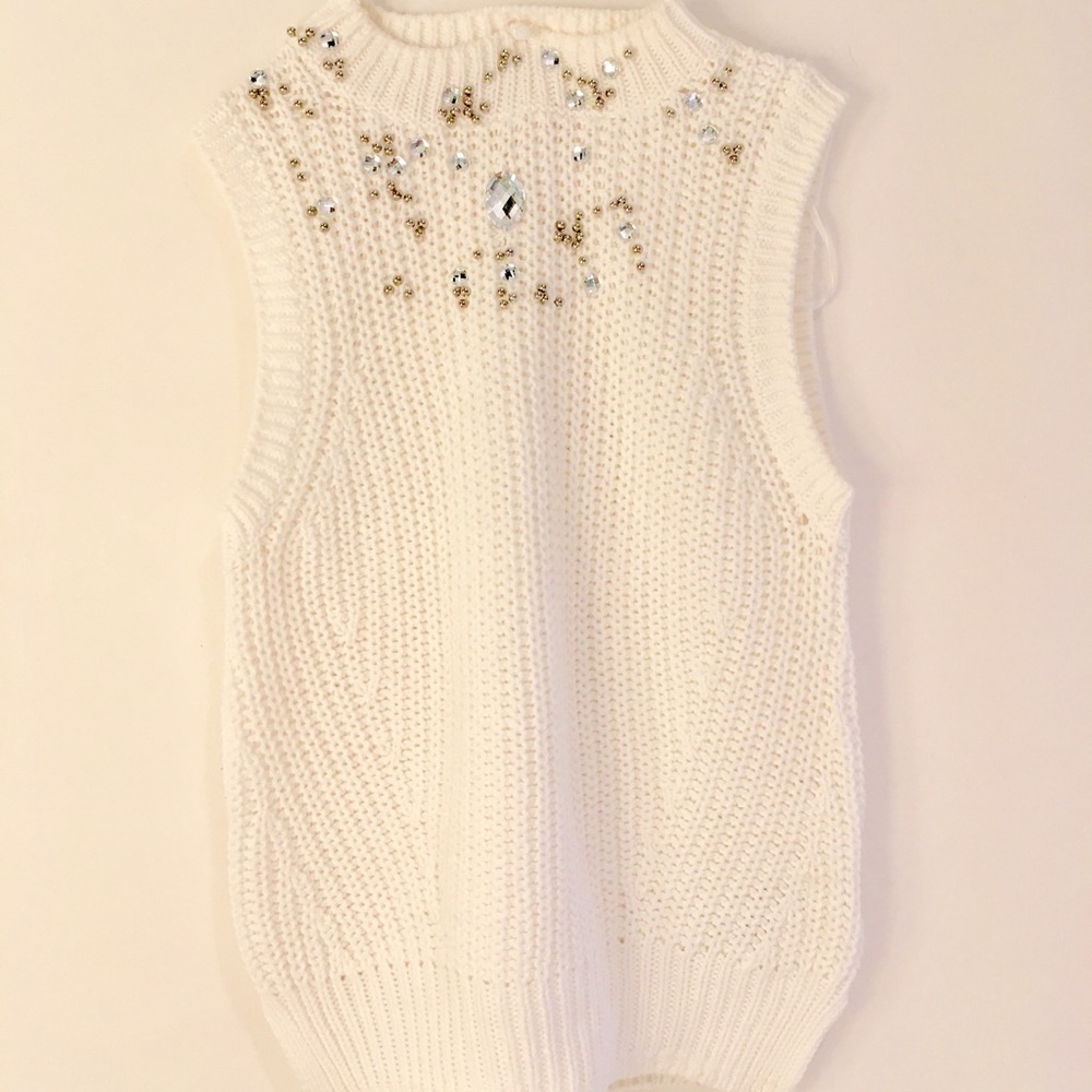 Studded White Knit Sweater Vest